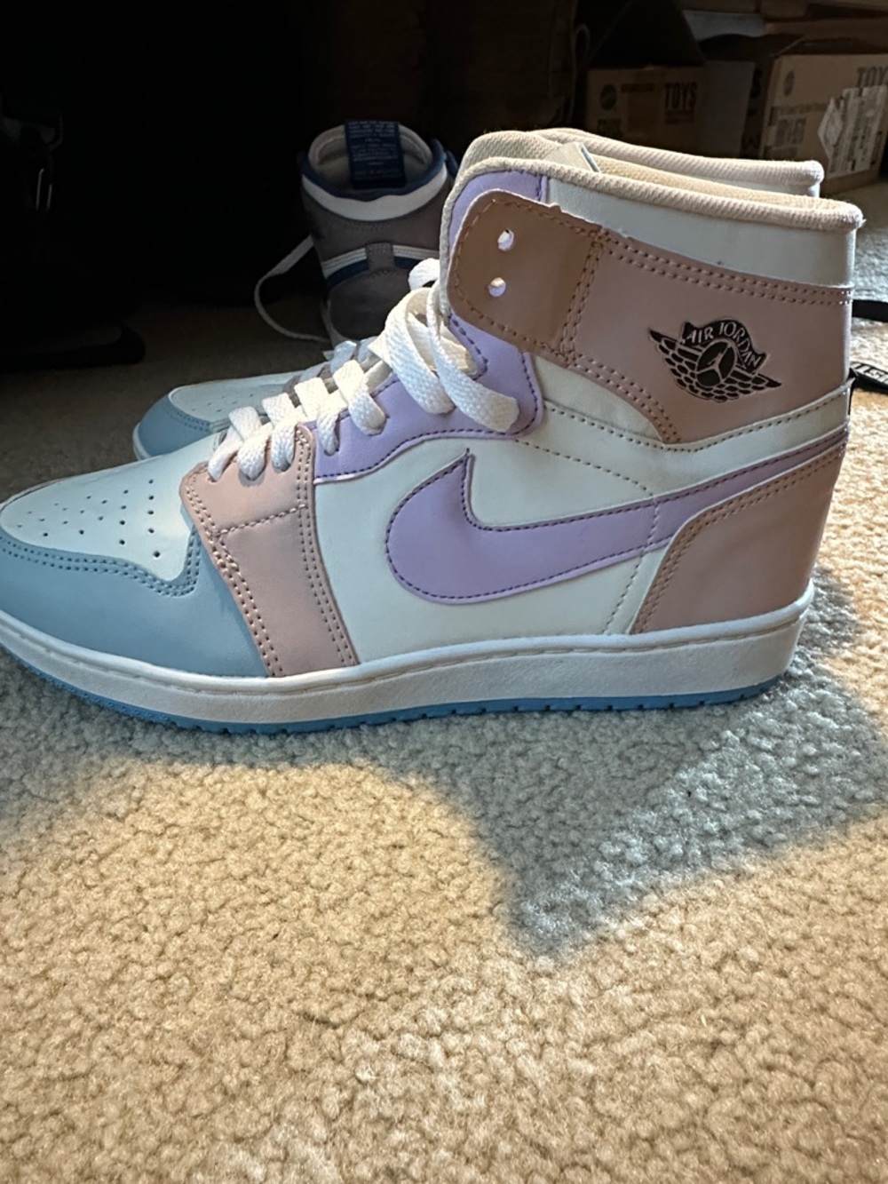 Jordan Women’s High-Top Sneakers in Pastel Lilac, Blush & Sky Blue